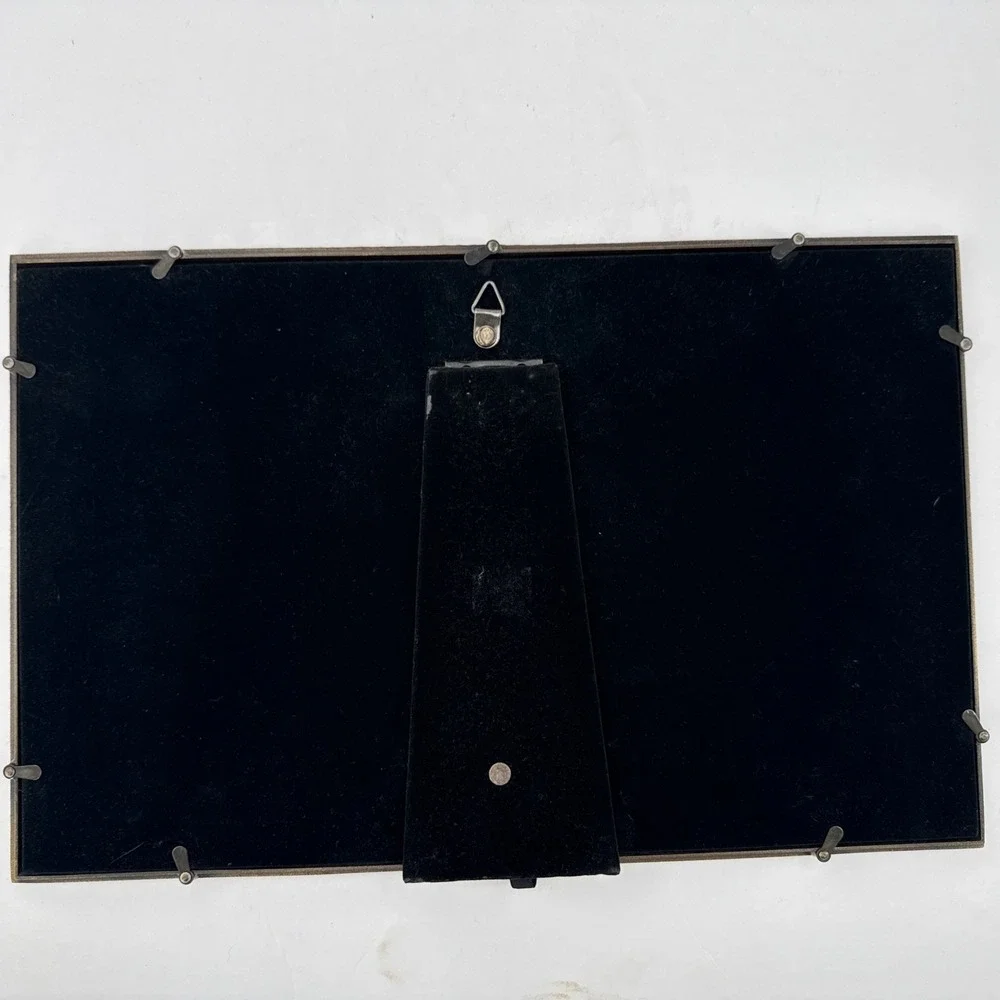 Vtg Ornate Double Brass Metal Photo Picture Frame Velvet Back Stand Alone Heavy